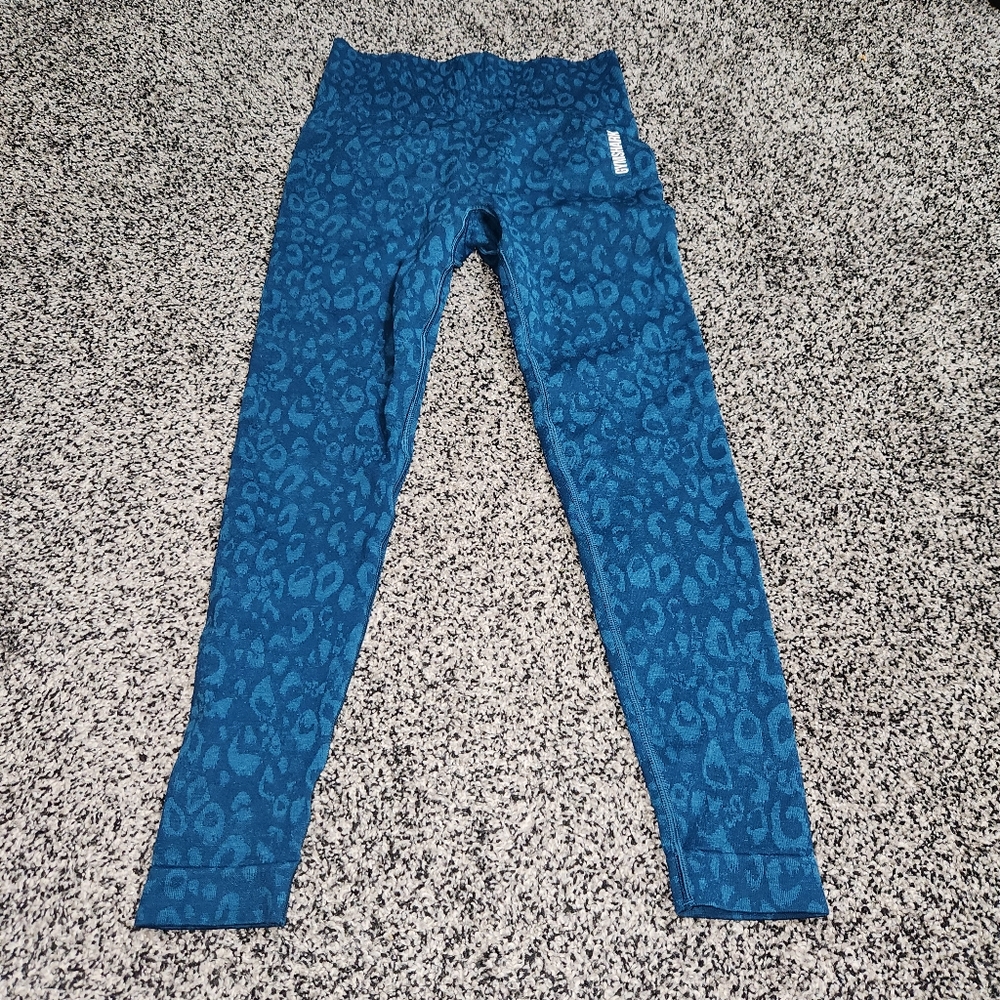 Gymshark Adapt Animal Seamless Leggings,Hi Rise,Blue Leopard, Sz M Booty Scrunch